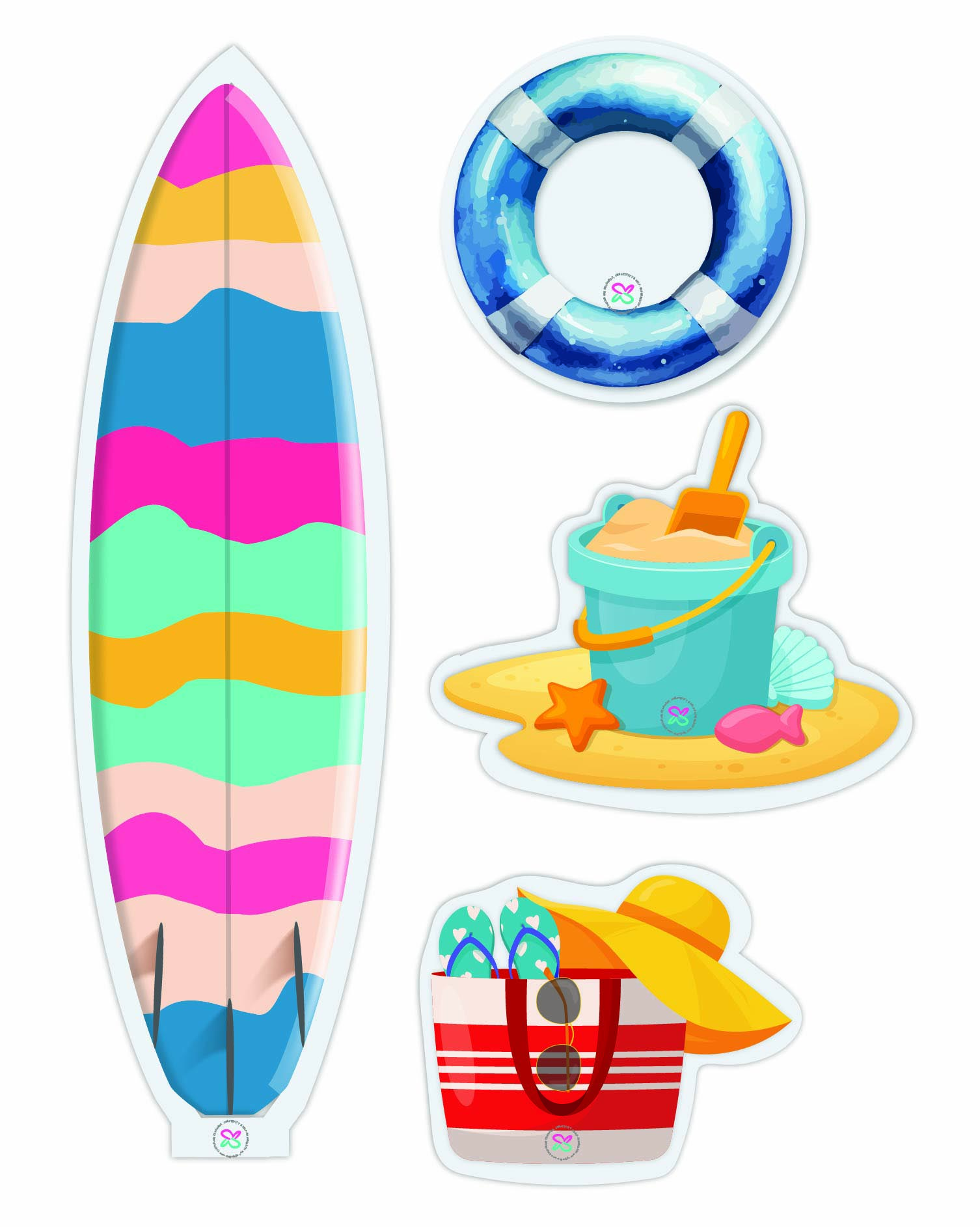 Colorful surfboard paper dolls