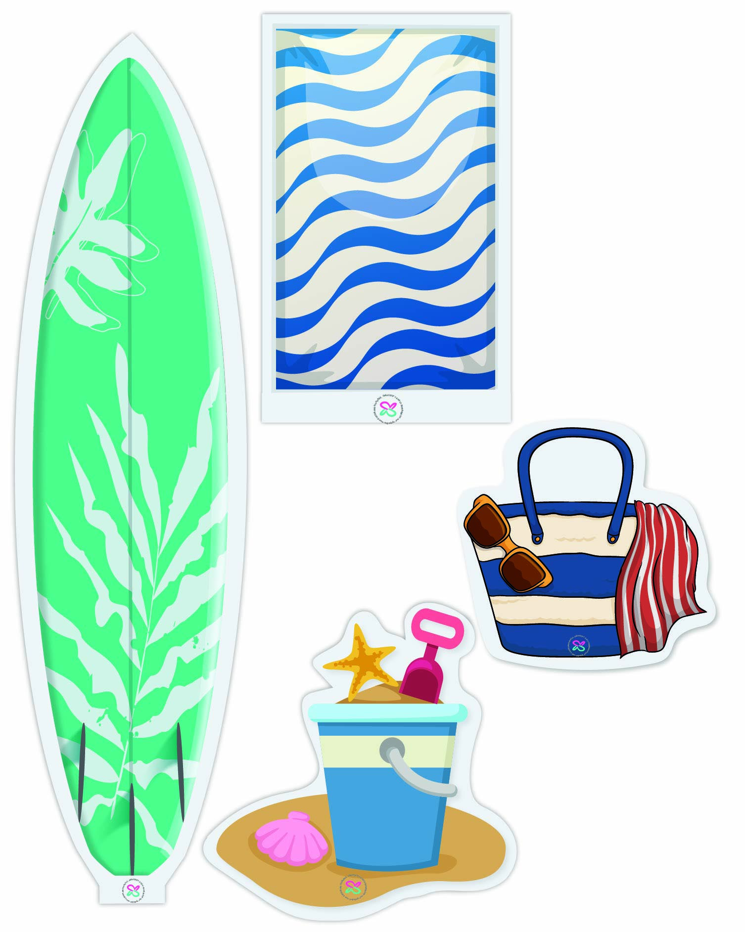 Teal surfboard paper dolls